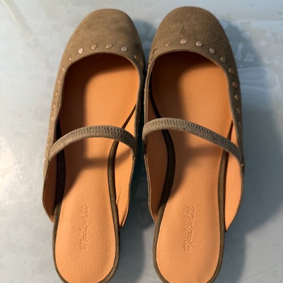 Madewell The Greta Ballet Flat Suede Slip On Mule in Olive suede NU882 - Picture 6 of 10